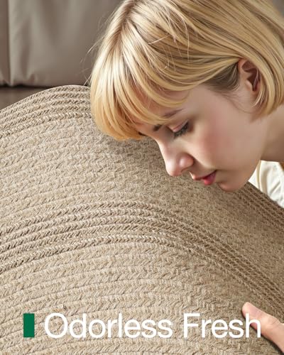 LUMI 4' Round Natural Jute Area Rug, Braided Farmhouse Rug - color: Beige-round, size: 4'x4'
