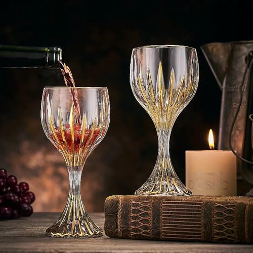 MAGCOLOR Hand Painted Gold Wine Glass Crystal Cup Set of 2,Wine Glass Tumbler-7.3 inch tall-Classic Durable Red/White Wine Glasses For Party.