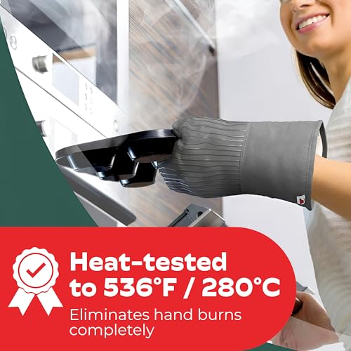 Silicone Oven Mitts - Gray Set of 2-12.5" - Heat Resistant to 536 F / 280 C Kitchen Gloves - Professional Grade Protection Hot Cooking Baking - color: Ashy