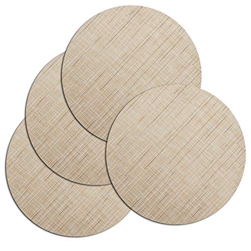 Round Vinyl Heat-Resistant Placemats Set of 4, 13.8 Inch, Beige | Easy to Clean Woven Kitchen Table Mats, Washable, Non-Slip for Dining Table, Christmas Decoration Home Wedding Party - color: Beige, size: Set of 4