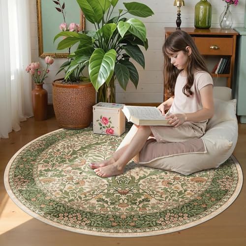 4ft Round Washable Area Rug Non-Slip Carpet for Bedroom Pink Green - color: Pink Green (Larger Pattern), size: 4' (Round)