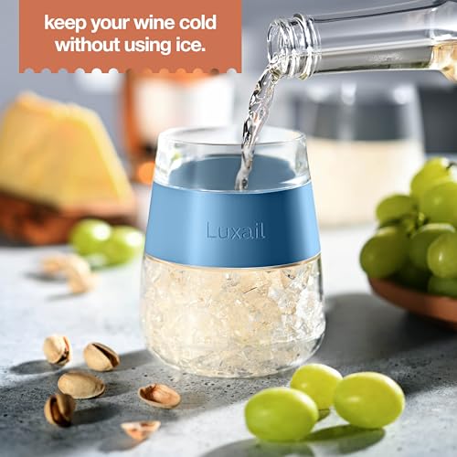 luxail Wine Glasses, Plastic Wine Glasses Set of 2, Wine Gifts, Double Wall Insulated Freezer Tumbler, Stemless Freezer cups for Red and white Wine, 8.5 Oz, Misty Blue - color: Misty Blue
