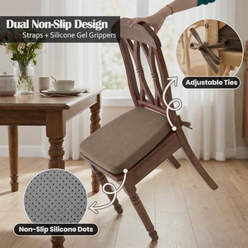Dining Chair Cushions, Light Brown, 17"x16", Set of 4 | 2" Cooling Gel High-Density Foam, Chair Pads with Ties, Non-Slip Bottom, Removable Washable Cover, For Dining and Kitchen - color: Light Brown, size: 4 Count (Pack of 1)