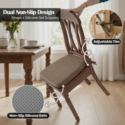 Dining Chair Cushions, Light Brown, 17"x16", Set of 4 | 2" Cooling Gel High-Density Foam, Chair Pads with Ties, Non-Slip Bottom, Removable Washable Cover, For Dining and Kitchen - color: Light Brown, size: 4 Count (Pack of 1)