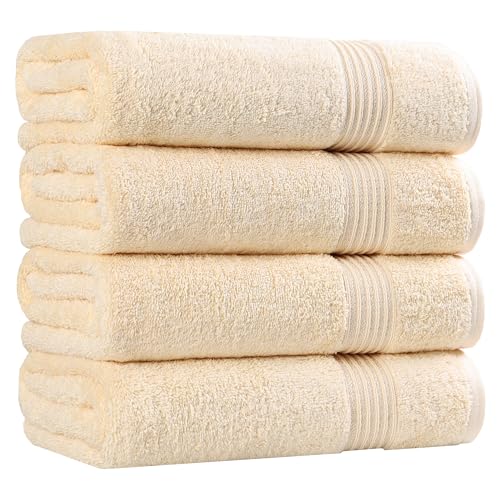 Superior Egyptian Cotton 4-Piece Bath Towel Set for Shower, Bath, Spa, Resort, Hotel, Soft Body Towels, Airbnb Essentials, Apartment, Dorm, Quick Dry, Absorbent, Bathroom Basics, Canary - color: Canary, size: Bath Towel (4-Pack)