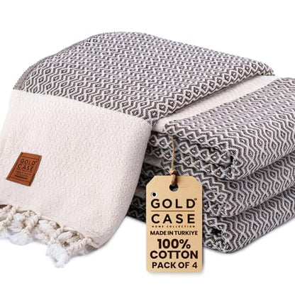 Gold CASE Turkish Beach Towel Set of 4 – 100% Cotton Large Turkish Bath Towels 67 x 38'' – Zeus Extra Large, Quick Dry & Sand Free Towels – Peshtemal for Pool – Brown - color: Brown, size: Zeus Beach Bath Towel