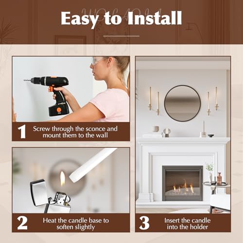 Metal Wall Candle Sconce Holder Set of 4 Wall Mount Candle Holder Pillar Holder Brass Modern Wall Candle Sconces Hanging for Living Room Farmhouse Fireplace Wedding - color: Brass, size: 4PC