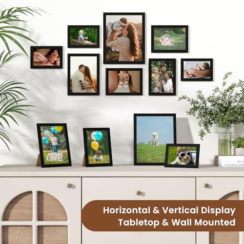 Heimlove Black Collage Picture Frames Set of 12,Two 8x10,Two 6x8, Four 5x7,Four 4x6 Photo Frames,Gallery Wall Frame Set for Wall Mount or Tabletop Display - color: BLACK