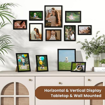 Heimlove Black Collage Picture Frames Set of 12,Two 8x10,Two 6x8, Four 5x7,Four 4x6 Photo Frames,Gallery Wall Frame Set for Wall Mount or Tabletop Display - color: BLACK