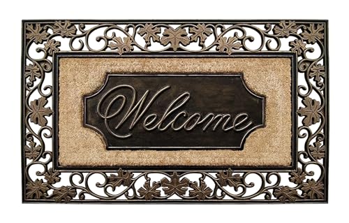 A1HC Natural Coir and Rubber Large Door Mat, 18" x 30", Thick Durable Doormats for Door Entrance, Heavy Duty, Thin Profile Door Mat, Easy to Clean,Long Lasting Front Door Entry Doormat - color: Floral Welcome