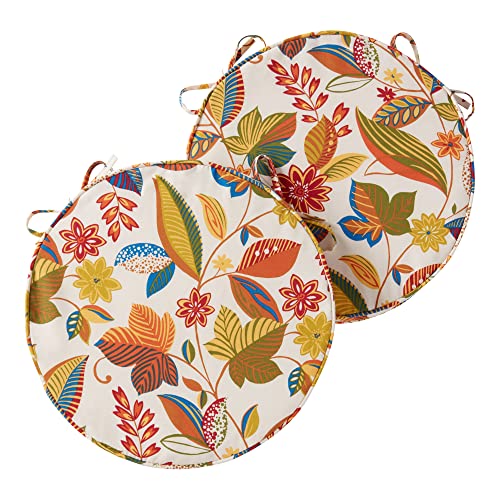 Greendale Home Fashions Outdoor 18-inch Round Reversible Seat Cushion, 2-Pack, Foliage 2 Count - color: Esprit Floral