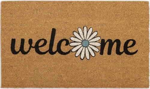 Coir Door Mats 17" X 30", Non-Slip Sturdy, PVC Backed Heavy Duty, Easy to Clean, Ideal for Door Entrance, Patio, Porch, Backyard, Garages, Welcome with Blue Daisy - color: Blue Daisy Welcome