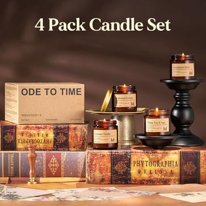 M&SENSE 4 Pack Candle Gift Set, Aromatherapy Scented Candle for Home Fragrance, Natural Soy Wax Candles for Stress Relief, Yoga, Long Lasting Small Jar Candle Gift Set for Birthday Housewarming - size: Gift Set