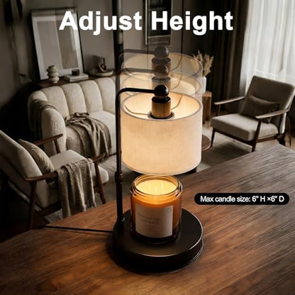 Candle Warmer lamp for 3 Wick Candles, Large Candle Warmer Lamp with Timer, Dimmable, Adjustable Height, Modern Farmhouse Linen Shade, Black Candle Warming Lamp, 2 Bulbs Included - color: Flaxen-Large