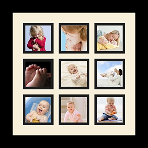 ArtToFrames Collage Photo Frame Single Mat with 9-3x3 Openings with Satin Black Frame and Blue Jay mat. - color: 9 - 3x3 - (2146), size: Blue Jay