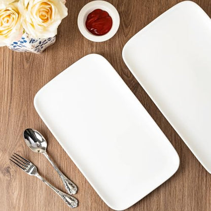 White Serving Platters Set of 2 – 13.5 Inch Rectangular Serving Platters, Large Porcelain Serving Platters for Party, Appetizers, Sushi, Steak & Dessert - size: Rectangular 13.5in