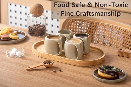 Cute Small Coffee Cups,Double Espresso Cup,4 oz,Neutral Beige,Set of 4 | SYJAN HOME Clay Espresso Mug with Handle,Mini Coffee Mug for Double Shots,Small Cappuccino,Latte,Cafe - color: Neutral Beige , 4 OZ