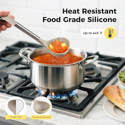 Hvygss 28 Pcs Silicone Cooking Utensils Set with Stainless Steel Handle, 446℉ Heat-Resistant Kitchen Utensils Set with Holder, Dishwasher Washable Silicone Spatula for Non-stick Cookware (Khaki)