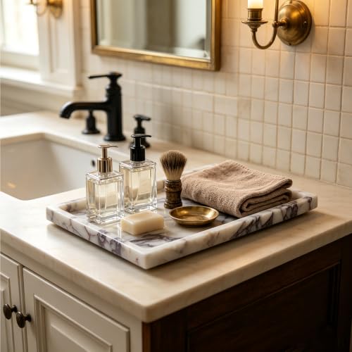 Natural Marble Tray Jewelry Perfume Decorative Tray for Home Bathroom Decor | 11.8x7.9x0.7 Inch Real Stone Tray for Coffee Table Vanity Trinket Candle