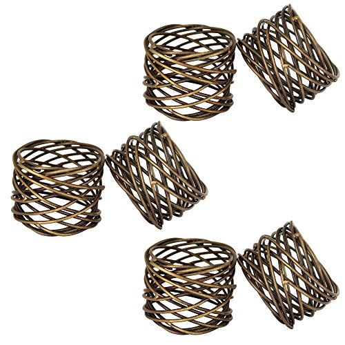 ITOS365 Handmade Round Mesh Napkin Rings Holder for Dinning Table Parties Everyday, Set of 12 - color: Antique