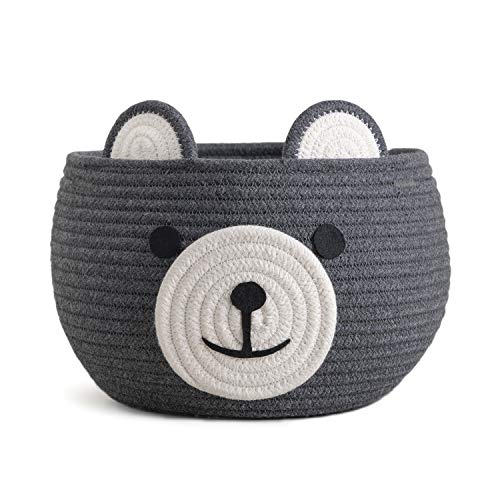Baby Basket for Gifts Empty, Cute Bear Design, Grey | 10.5" x 8.5" Woven Rope Baby Shower Basket, Fits Living Room Nursery Decor, Gift Baskets Empey for Kids Boys - color: Grey, size: 10.5"D x 8.5"H