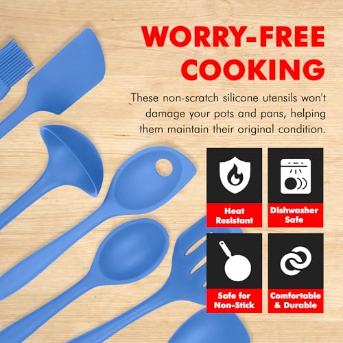 Chef Craft 7 Piece Blue Premium Silicone Kitchen Tool Set (42081) - color: Blue, size: 7 Piece Set