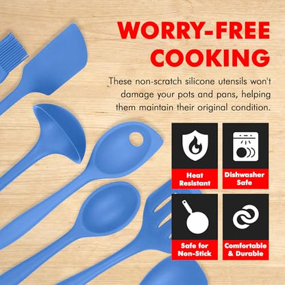 Chef Craft 7 Piece Blue Premium Silicone Kitchen Tool Set (42081) - color: Blue, size: 7 Piece Set