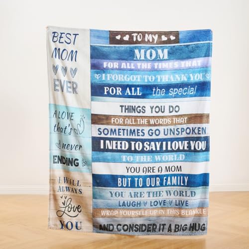 Blue Mother’s Day Blanket Gift for Mom – Soft Cozy Fleece Throw, Warm Inspirational Blanket for Mother, Birthday Gifts for Mom from Daughter & Son, Holiday, 50x60 inch - color: Mom-blue, size: throw(50x60)
