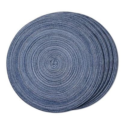 FunWheat Round Braided Placemats Set of 4 Place mats for Dining Tables Woven Heat Resistant Table Mats 15 inch (E Klein Blue, 4pcs) - color: Multi Blue, size: 4pcs