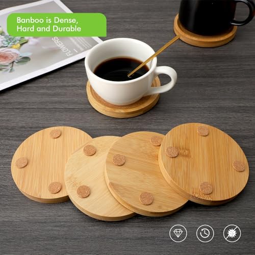Bamboo Cork Coasters for Drinks Absorbent with Holder Set of 6, Bamboo Coasters for Drinks Coaster Sets Rustic Farmhouse for Coffee Table Dining Table Set of 6 4.33in