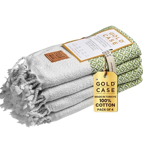 Gold CASE Turkish Hand Towels for Bathroom Set of 4 – 20 x 40'' – 100% Cotton Bathroom Towels – Aphrodite Kitchen Small Towel for Spa, Face, Tea & Dishcloth – Decorative Patterned Weave – Pistachio - color: Pistachio, size: Aphrodite Hand Towel