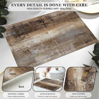 Mcalk Dark Brown Table Runner and Placemats Set of 6 Pieces, Brown Placemat, Cloth Place Mats Indoor for Kitchen, Washable Abstract Placemats Linen Material for Dining Table - color: 01dark Brown