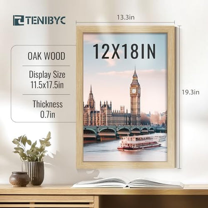 12x18 Frame Set of 3, Natural Oak Wood Picture Frame 12x18 for Photos, Posters and Art Prints, HD Tempered Glass, Wall Hanging - color: Oak, size: 12 X 18, style: 3 Pack