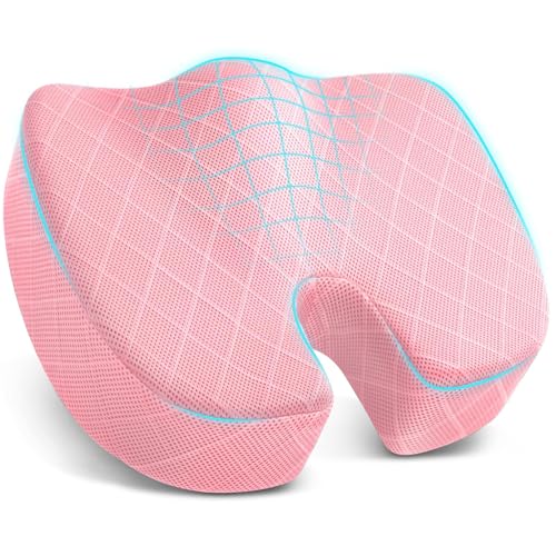 Office/Car Seat Cushion, Non-Slip Sciatica & Back Coccyx Tailbone Pain Relief Chair Pad, Memory Foam Butt Pillow for Computer Desk, Wheelchair, Driving (Pink, XX-Large) - color: Pink, size: XX-Large