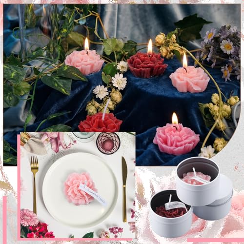 Threlaco 12 Pcs Flower Bridal Candles Set Bridesmaid Gift,Red Gradient | 2" Wax Scented Candle Bulk, with Dried Flower and Cans, for Wedding Shower Proposal Anniversaries Women Christmas Party Favor - color: Red Gradient