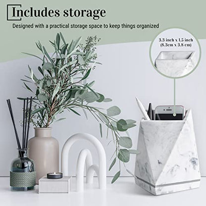 Marble Style Bookends - Decorative, Heavy Duty Book Holder for Shelves, Non Skid, Unique Design (White)