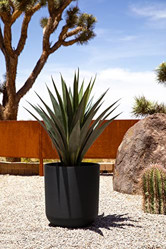 Veradek Round Black Plastic Planter Pots for Indoor/Outdoor Garden Use, with Drainage Holes, Suitable for Small to Large Succulent Plants, Flowers, Modern Interior Plants | Made From a Durable Plastic-Stone Composite With Pre-Drilled Drainage Holes. Moder