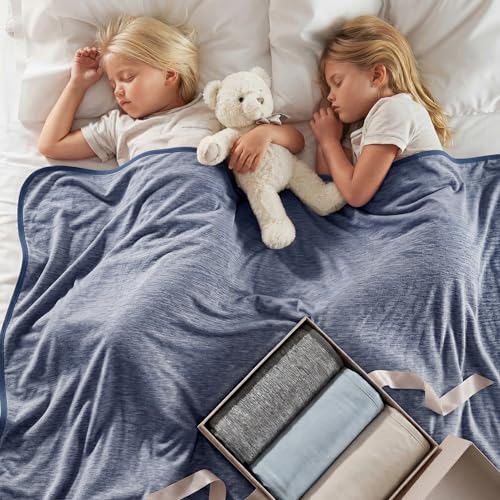Bedsure Navy Cooling Blanket Full Size for Hot Sleepers - Summer Blanket Full Size Cold Bed Cool Arc-Chill Thin Ice Cooled Bedding with Rayon Derived from Bamboo Night Sweats Hot Flashes, 80x90 - color: 02- Navy, size: Full (80" X 90")