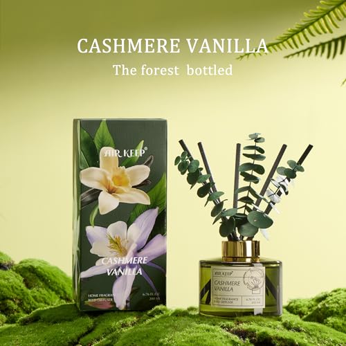 Reed Diffuser Set with 6.76 fl oz Cashmere Vanilla Scent Essential Oils and 3 Leaves & 8 Diffuser Sticks,Bathroom Shelf Decor & Air Freshener, House Bedroom Office Decor & Gifts - size: 6.76 Ounce/1 pack