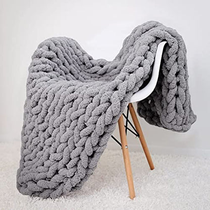 Chunky Knit Blanket Grey Chenille Yarn Tight Chunky Knit Throw Blanket for Sofa Bed 39x39 Handmade Boho Bed Throw - color: Grey, size: 39x39"