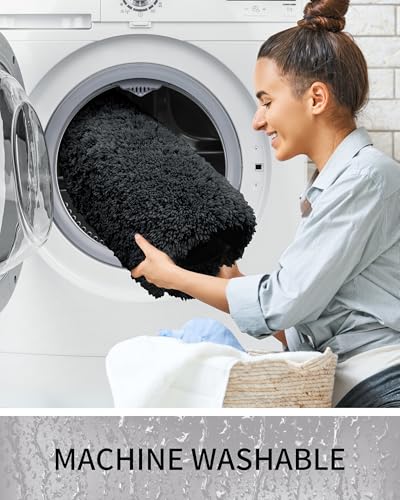 Toilet Rugs U-Shaped Mat 24x22, Contour Bathroom Mat - Ultra Soft & Absorbent Microfiber, Quick-Dry, Machine Washable with High Density Foam Latex Non Slip Backing, Black - color: Black, size: 24" X 22"(Toilet Rug)