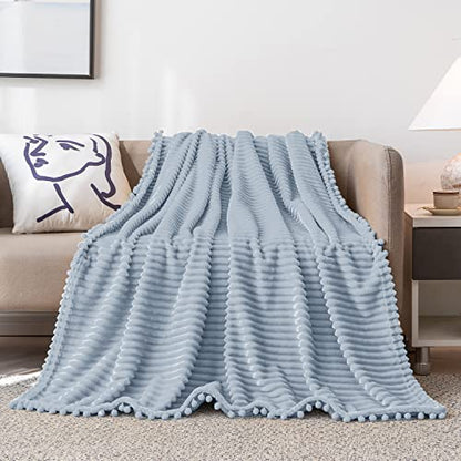 DISSA Fleece Blanket Queen Size – 71x80, Grey – Soft, Plush, Fluffy, Fuzzy, Warm, Cozy – Perfect Throw for Couch, Bed, Sofa - with Pompom Fringe - Flannel Blanket - color: Grey, size: 71x80"