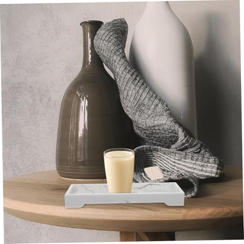 Marble Design Composite Vanity Tray for Bathroom Countertop Storage, White Cosmetic and Toiletries Organizer Plate for Home and Hotel Use