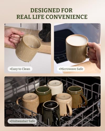 famiware Coffee Mug Set of 4, Star 12 oz Ceramic Mugs Cups Set with Handle | Stoneware Stackable Catering Cup for Coffee, Tea, Cappuccino, Latte, Microwave & Dishwasher Safe, Cream - color: Star-Cream, size: 4 Count (Pack of 1)