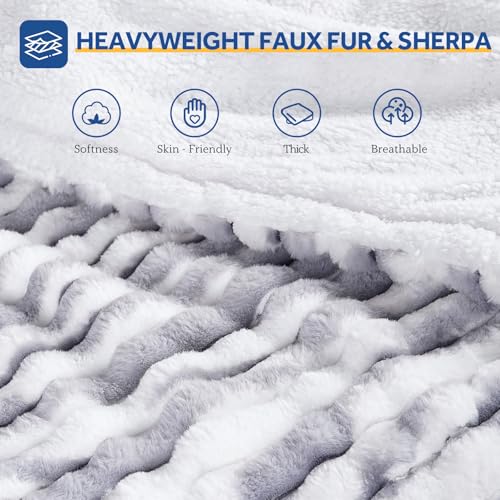 Sealy Electric Blanket Throw 50×60, Faux Fur to Sherpa, Blue White | Heated Blanket Throw with 6 Heating Levels, 2-10 Hours Auto Off, Overheat Protection, Machine Washable, ETC Certified - color: Blue White, size: Throw Size 50" x 60"