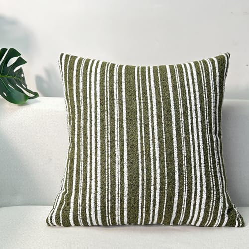 vctops Textured Boucle Throw Pillow Covers Set of 2, Modern Striped Decorative Cushion Cover Farmhouse Square Accent Pillowcases for Sofa Bedroom Living Room Home Decor (Green, 18"x18") - color: Green