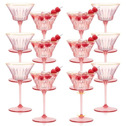 12 Pcs Plastic Martini Glasses with Gold Rim 4.5 Oz Reusable Acrylic Coupe Cocktail Glasses Removable Champagne Dessert Cups for Margaritas Mimosa Weddings Parties Birthday Celebrations (12, pink) - color: Pink