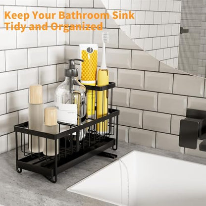 Sponge Holder for Kitchen Sink - Sink Caddy with Brush Holder Auto Draining Sponge Caddy Organizer with Divider Stainless Steel Kitchen Accessories Storage for Countertop