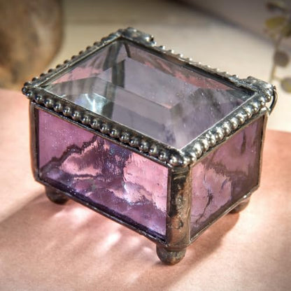 J Devlin Purple Stained Glass Ring Box Small Glass Keepsake Trinket Box | Small purple stained glass ring box for rings earrings charms tiny keepsakes and meaningful treasures - color: Purple