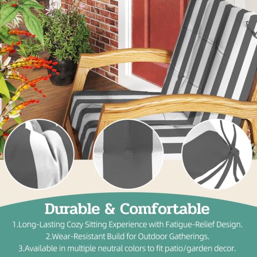 Outdoor Chair Cushions 42x21x4 Inch Set of 2, Dark Gray Stripe | Patio Cushions for Dining Rocking Chairs, High Back Soft Seat Pad with Ties, Waterproof Fade Resistant, Indoor Outside Use - color: Dark Gray White Stripes